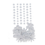 Perles autocollantes + fleurs en papier silver