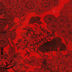Papier Lokta Imprimé 50 x 75 cm Rouge motif Jungle