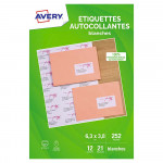 Etiquettes à adresse Blanc mat 38,1 x 63,5 mm 252 pcs sur 12 feuilles A4